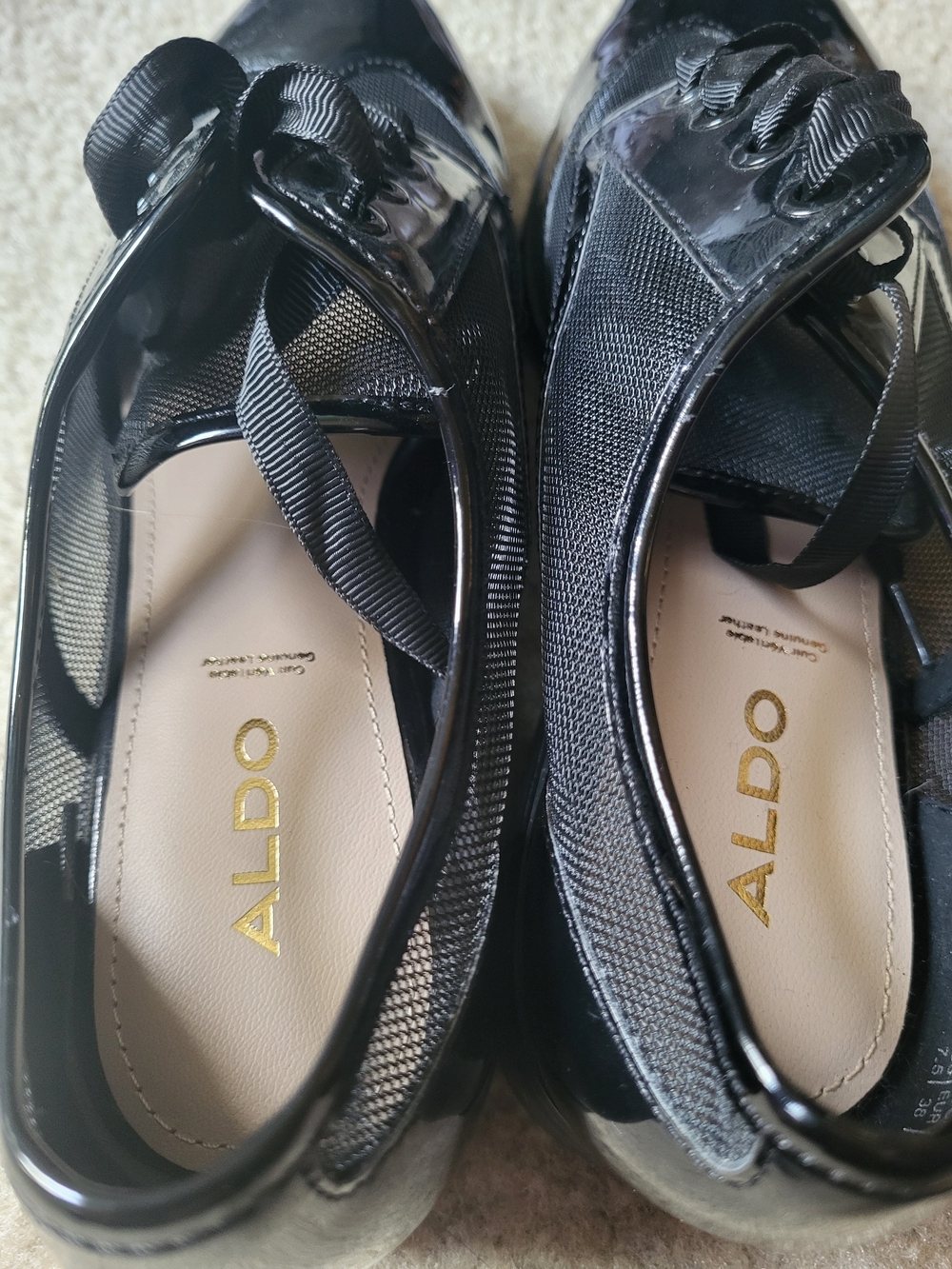ALDO Kedaema Black Patent And Mesh Ribbon-lace Oxfords - Picture 3 of 7